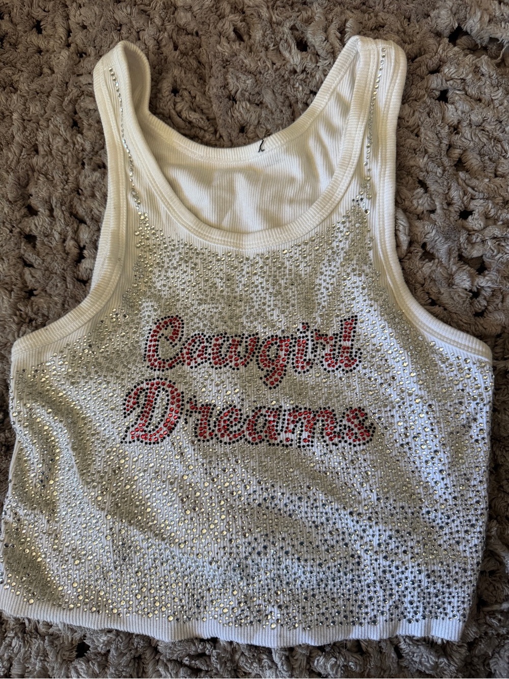 Cowgirl Dreams Rhinestone White Tank Top